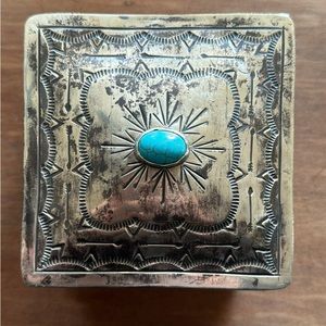 Brand New J Alexander sliver stamped box with Turquoise.
